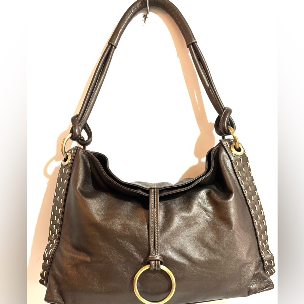 Michael Rome Elegant Brown Leather Hobo Bag